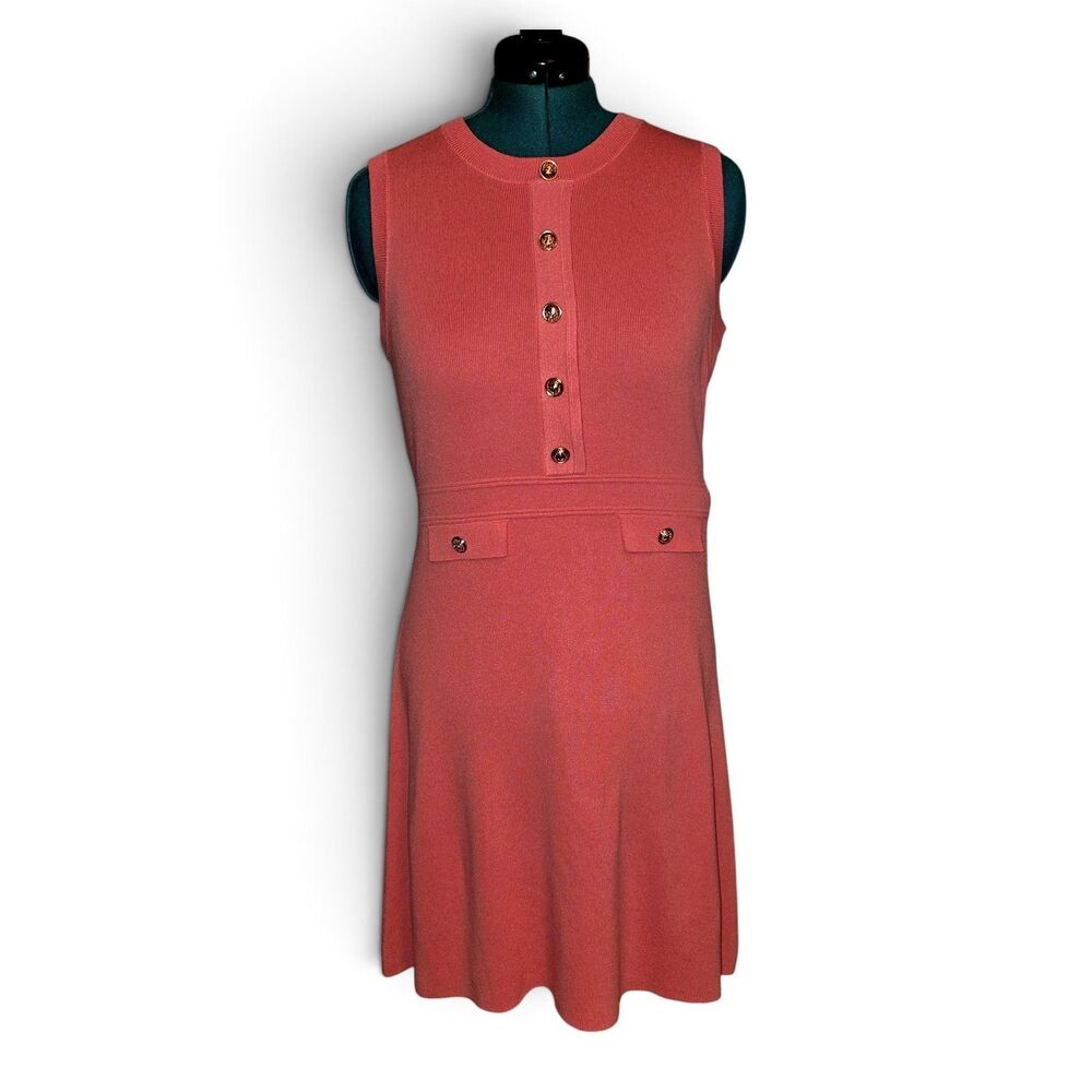 Meerokeety Women's Coral Shank Button Knit Crew Neck Mini Dress Size Medium